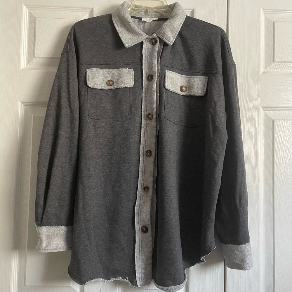 ODDY Gray and White Button-Up Jacket